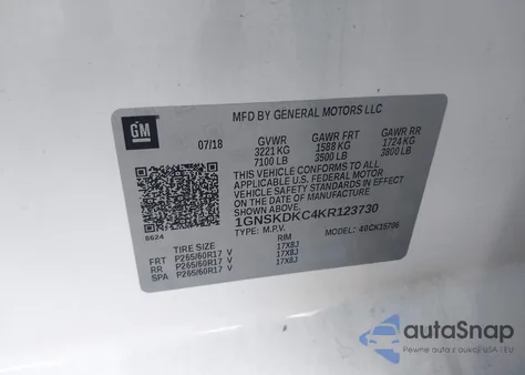 2019 Chevrolet Tahoe Commercial Fleet from USA, damaged, VIN 1GNSKDKC4KR123730